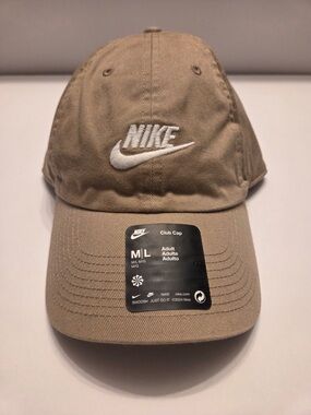 NIKE CLUB CAP MENS UNISEX HAT STRAPBACK KHAKI WHITE SWOOSH MEDIUM LARGE NEW